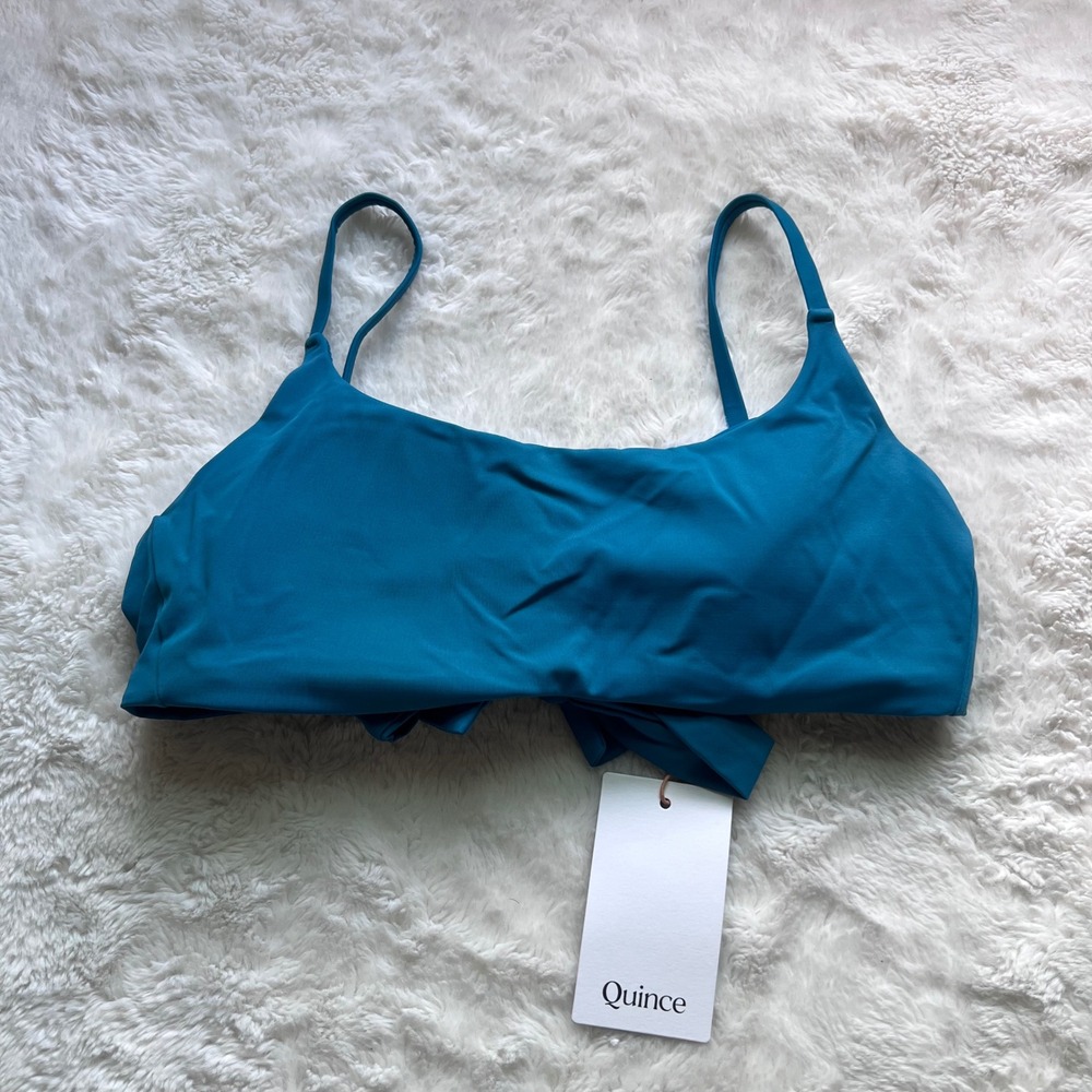 Quince Women's Recycled Tie-Back Bikini Top Teal Blue ATG001 Small NWT